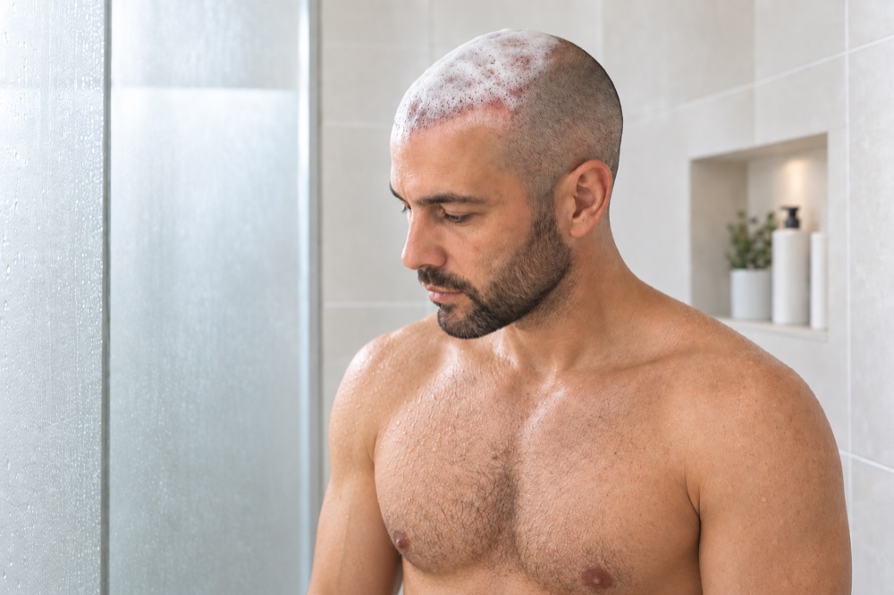 Illustration du shampoing après greffe : laisser agir 10 minutes.